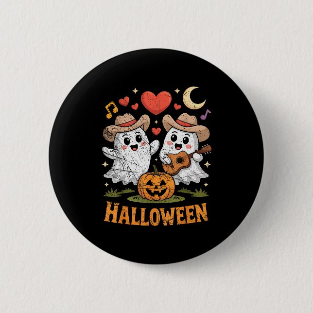 Ghost Playing Guitar For Halloween Lovers  2 Inch Round Button (Front)