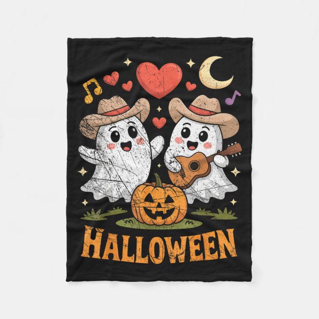 Ghost Playing Guitar For Halloween Lovers  Fleece Blanket (Front)