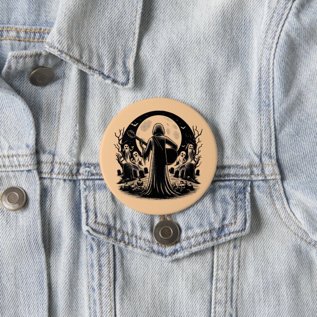 Ghost playing Guitar in graveyard dark art  3 Inch Round Button (In Situ)