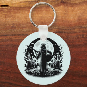 Ghost playing Guitar in graveyard dark art Keychain