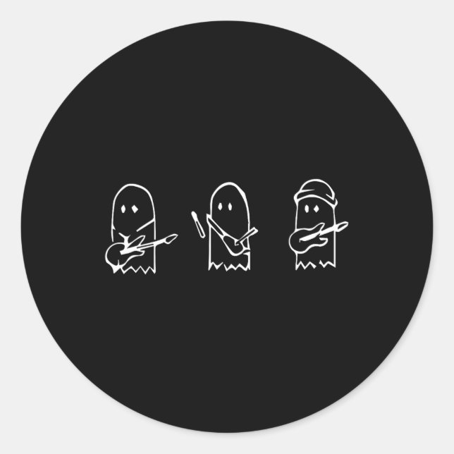 Ghost Playing Guitar Lazy Halloween Costume Fun Mu Classic Round Sticker (Front)