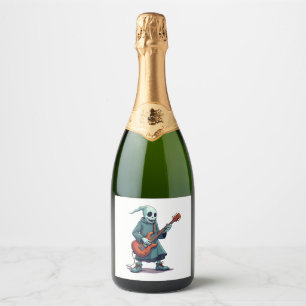 Ghost Playing Guitar – Spooky Music Halloween Tee Sparkling Wine Label