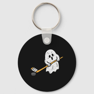 Ghost Playing Ice Hockey Halloween Costume Sports Keychain