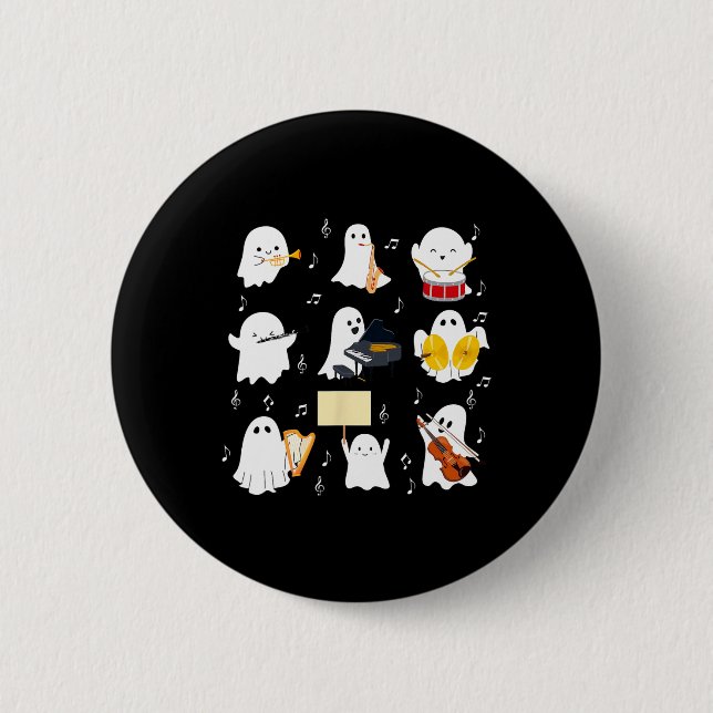 Ghost Playing Musical Instruments Halloween Music  2 Inch Round Button (Front)