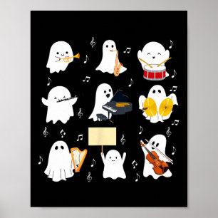 Ghost Playing Musical Instruments Halloween Music Poster