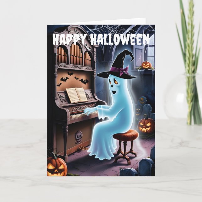 ghost playing oregan holiday card (Front)