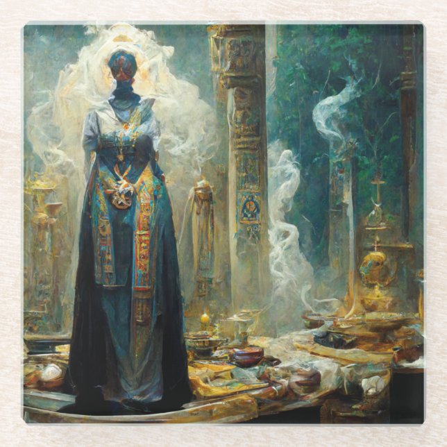 Ghost Priestess Fantasy Glass Coaster (Front)