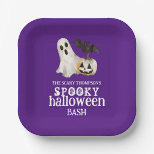 Ghost Pumpkin Bat Spooky Halloween Bash Purple Paper Plate