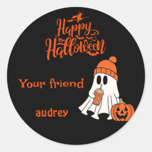 Ghost Pumpkin Happy Halloween Boo Personalized Classic Round Sticker