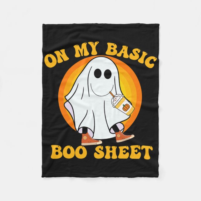 Ghost Pumpkin Spice Latte Fall Vibe Halloween Funn Fleece Blanket (Front)