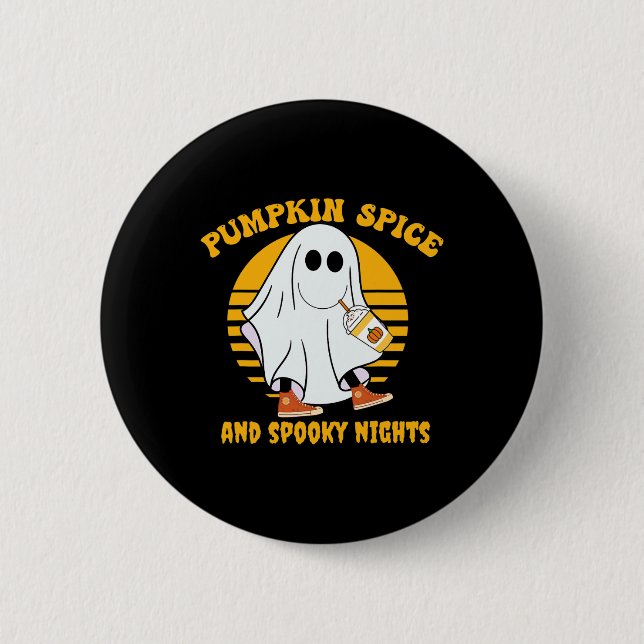 Ghost Pumpkin Spice Latte Fall Vibe Halloween Spoo 2 Inch Round Button (Front)