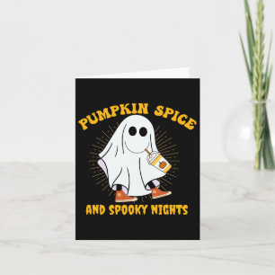 Ghost Pumpkin Spice Latte Fall Vibe Halloween Spoo Card
