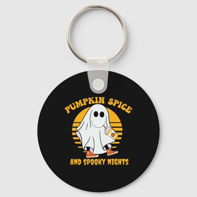 Ghost Pumpkin Spice Latte Fall Vibe Halloween Spoo Keychain (Front)