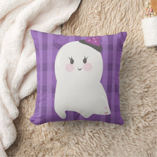 Ghost Purple Plaid Halloween Throw Pillow