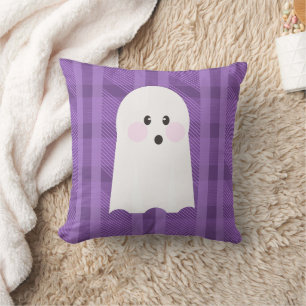 Ghost Purple Plaid Halloween Throw Pillow