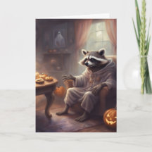 Ghost Raccoon Halloween fun greeting card