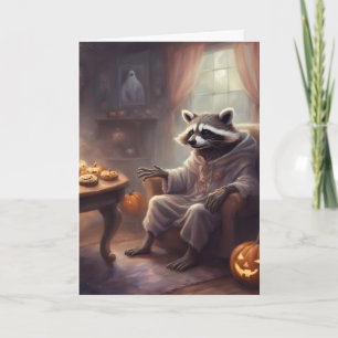 Ghost Raccoon Halloween fun greeting card