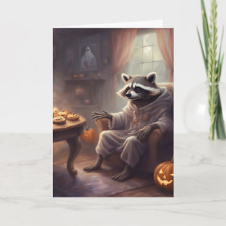 Ghost Raccoon Halloween fun greeting card