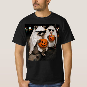 Ghost Raccoon Halloween Holding Pumpkin Spooky  T-Shirt