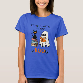 Ghost Reading A Book T-Shirt with Black Cat Friend