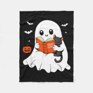 Ghost Reading Book Black Cat Halloween Costume Men Fleece Blanket