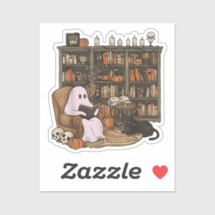 Ghost Reading Book Cat lover Halloween 
