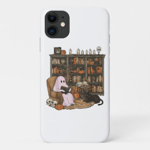 Ghost Reading Book Cat lover Halloween  iPhone 11 Case
