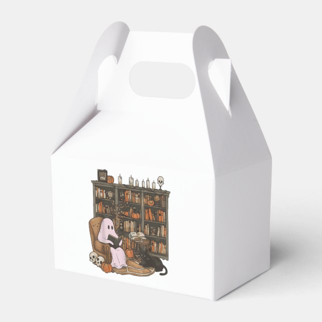 Ghost Reading Book Cat lover Halloween  Favor Box (Front Side)