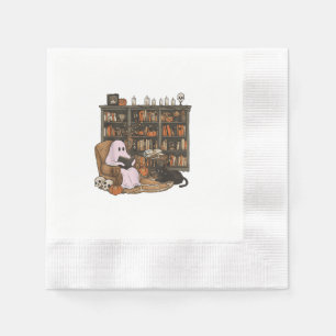 Ghost Reading Book Cat lover Halloween Napkin