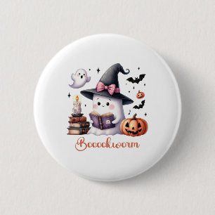 Ghost Reading Book Coquette Bow Halloween Girl Tod 2 Inch Round Button
