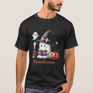 Ghost Reading Book Coquette Bow Halloween Girl Tod T-Shirt