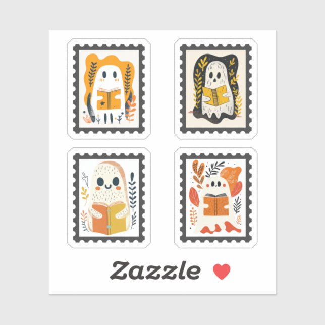 Ghost Reading Book Cute& Spooky Bookish Stamp Set (Sheet)