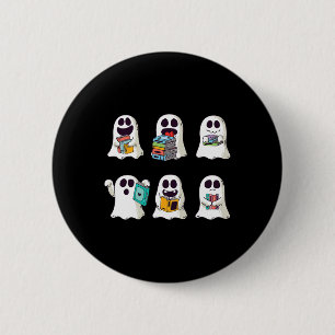 Ghost Reading Book Cute Teacher Halloween Ghost Bo 2 Inch Round Button