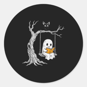 Ghost Reading Book Halloween Librarian Teacher Boo Classic Round Sticker