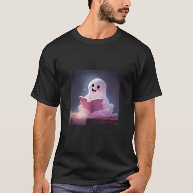 Ghost Reading Book Lover Library  T-Shirt (Front)