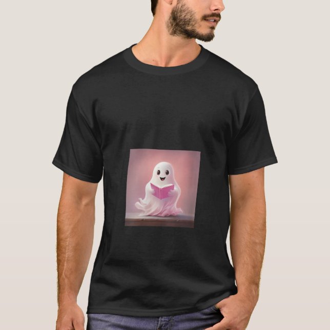 Ghost Reading Book Lover Library V Neck  T-Shirt (Front)