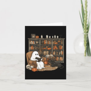Ghost Reading Book Lovers Library Halloween Spooky Card