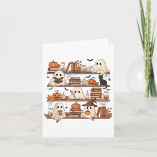 Ghost Reading Book Lovers Library Halloween Spooky Card