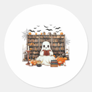 Ghost Reading Books Bookish Teacher Halloween Cost Classic Round Sticker