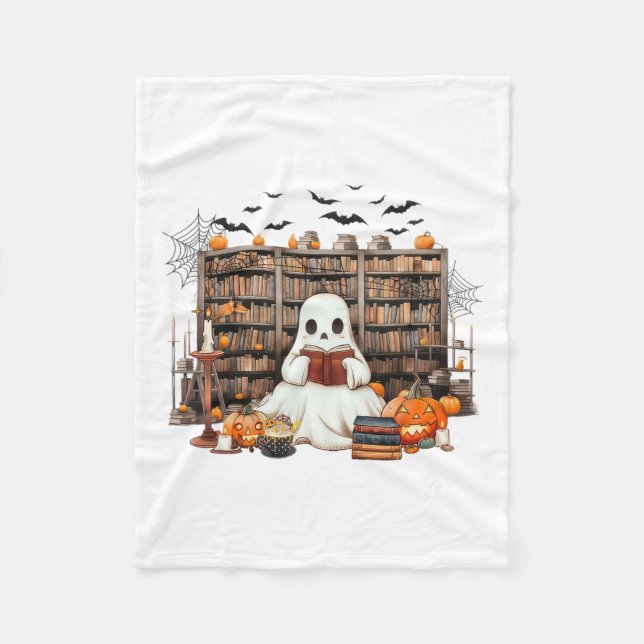 Ghost Reading Books Bookish Teacher Halloween Cost Fleece Blanket (Front)