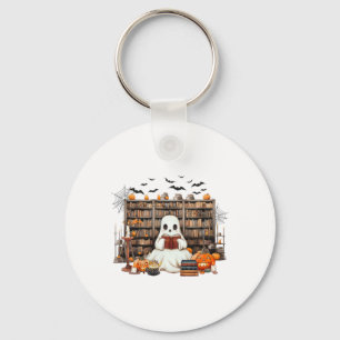 Ghost Reading Books Bookish Teacher Halloween Cost Keychain
