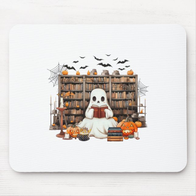 Ghost Reading Books Bookish Teacher Halloween Cost Mouse Pad (Front)