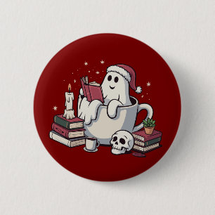 Ghost Reading Books Christmas Teacher Bookworm  2 Inch Round Button