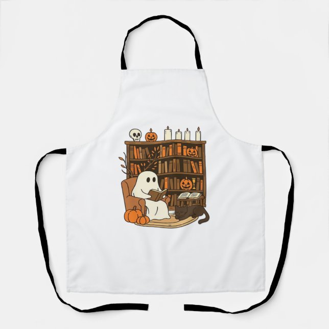 Ghost Reading in Cozy Halloween Library Classic T- Apron (Front)