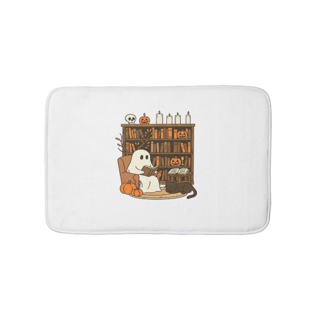 Ghost Reading in Cozy Halloween Library Classic T- Bath Mat (Front)