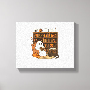 Ghost Reading in Cozy Halloween Library Classic T- Canvas Print