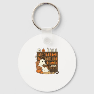 Ghost Reading in Cozy Halloween Library Classic T- Keychain