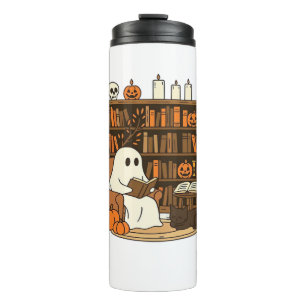 Ghost Reading in Cozy Halloween Library Classic T- Thermal Tumbler
