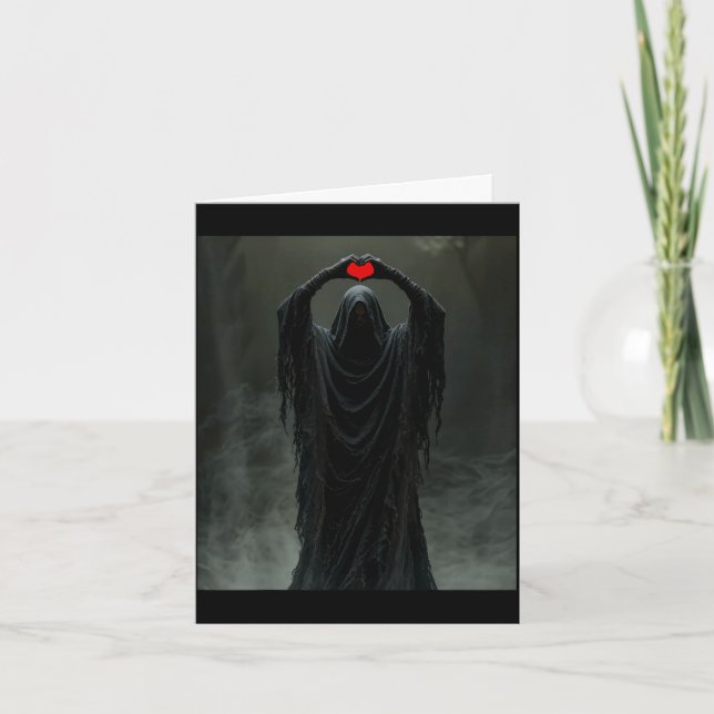 Ghost red heart hands scary face halloween card (Front)