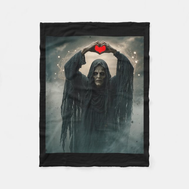 Ghost red heart hands scary face halloween fleece blanket (Front)